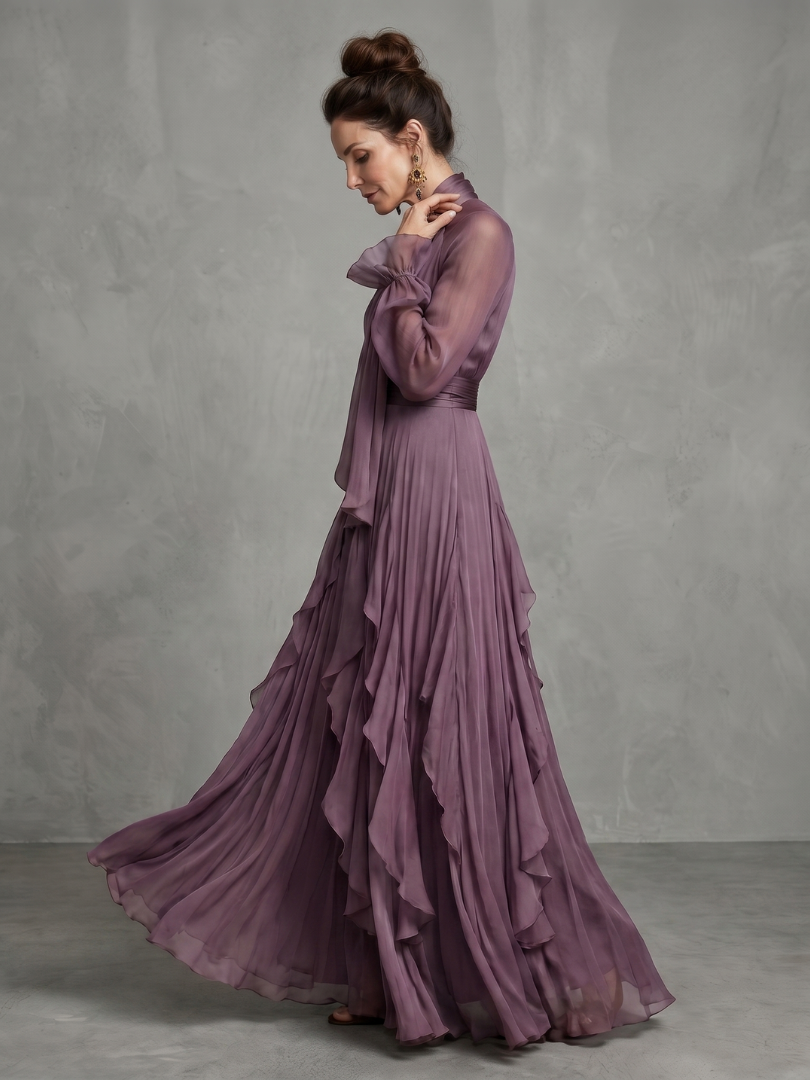 Demetria | Maxi Dress with Bow Collar and Tiered Stripes