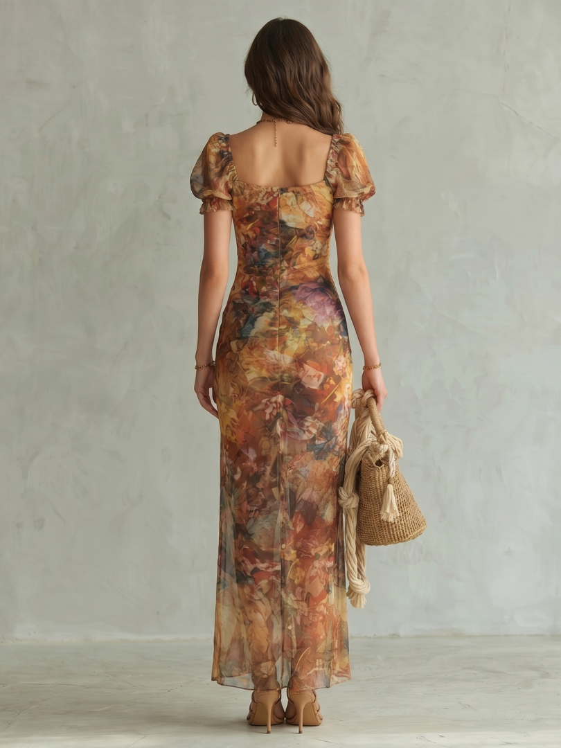 Ciel | Ruffled Sleeve Gathered Midi Dress