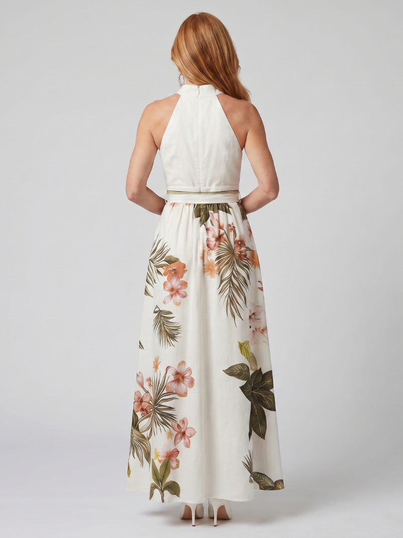 Meadow | Maxi Dress with Botanical Panel and Halter Neck