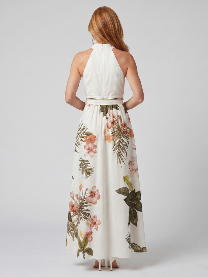 Meadow | Maxi Dress with Botanical Panel and Halter Neck