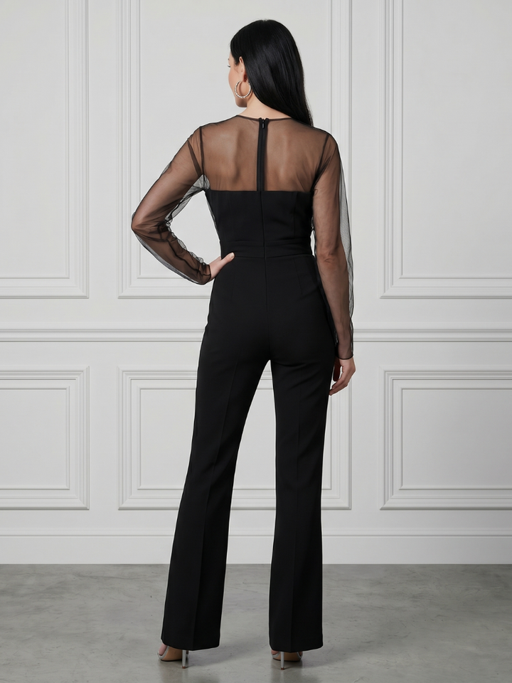 Oksana | Sheer Bodice Flared Leg Jumpsuit