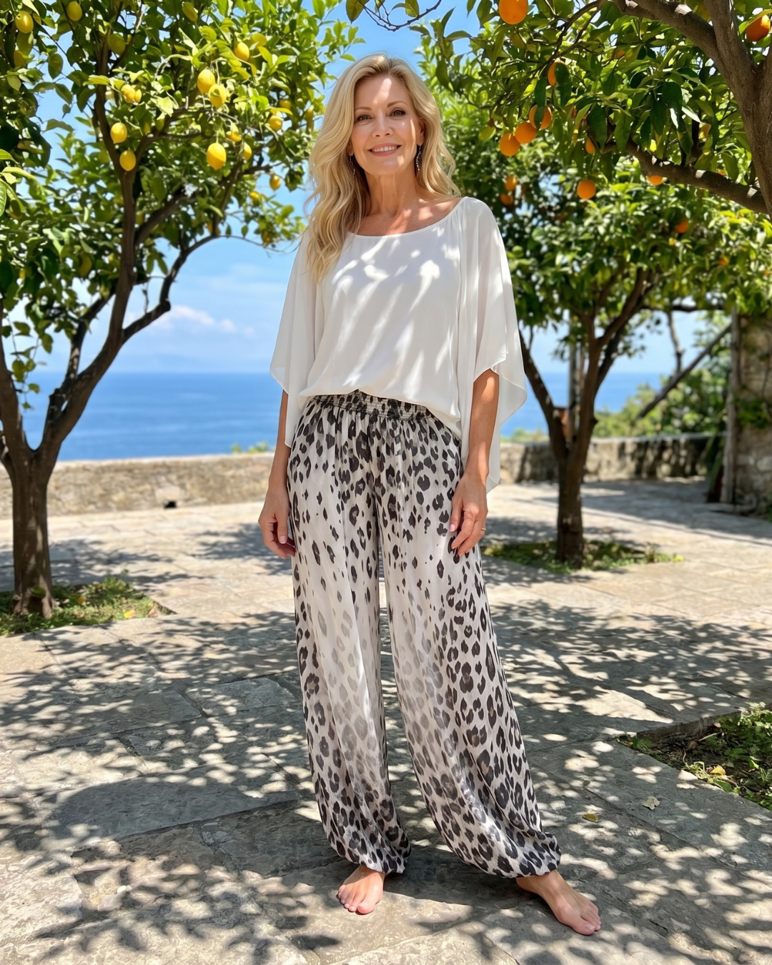 Zephyrel | Flowy Chiffon Top and Printed Wide-Leg Trousers Set