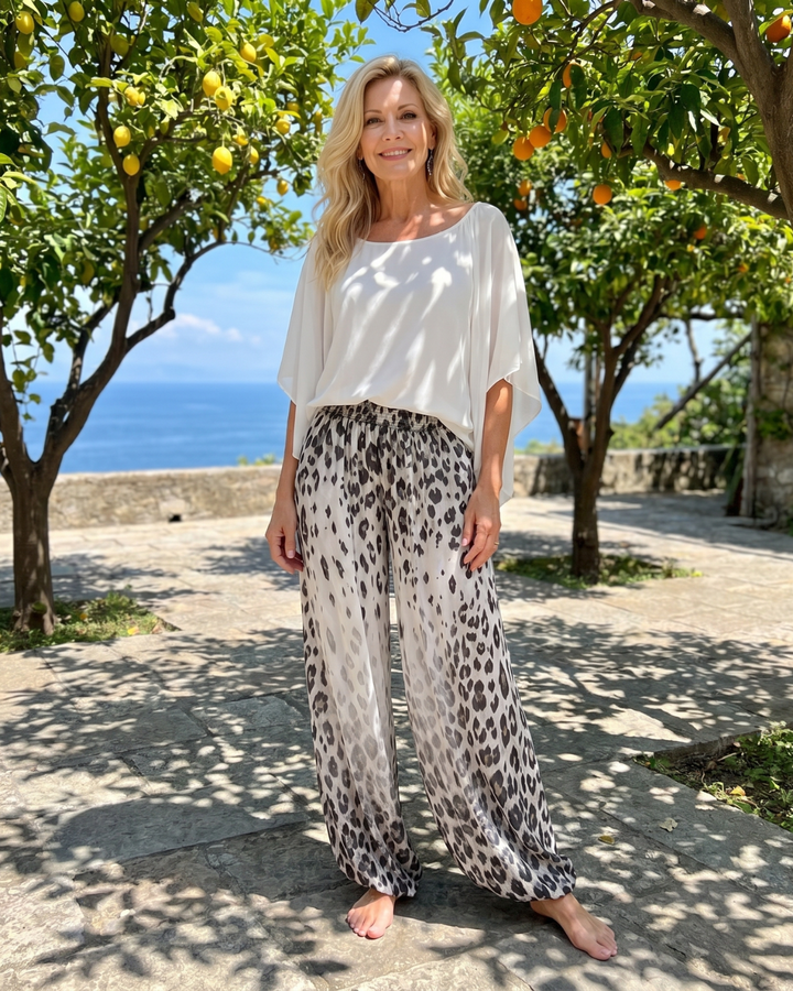 Zephyrel | Flowy Chiffon Top and Printed Wide-Leg Trousers Set