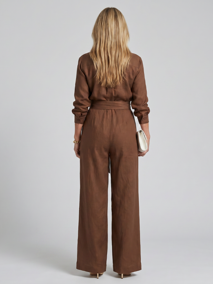 Jovie | Button Long Sleeve Wide-Leg Jumpsuit