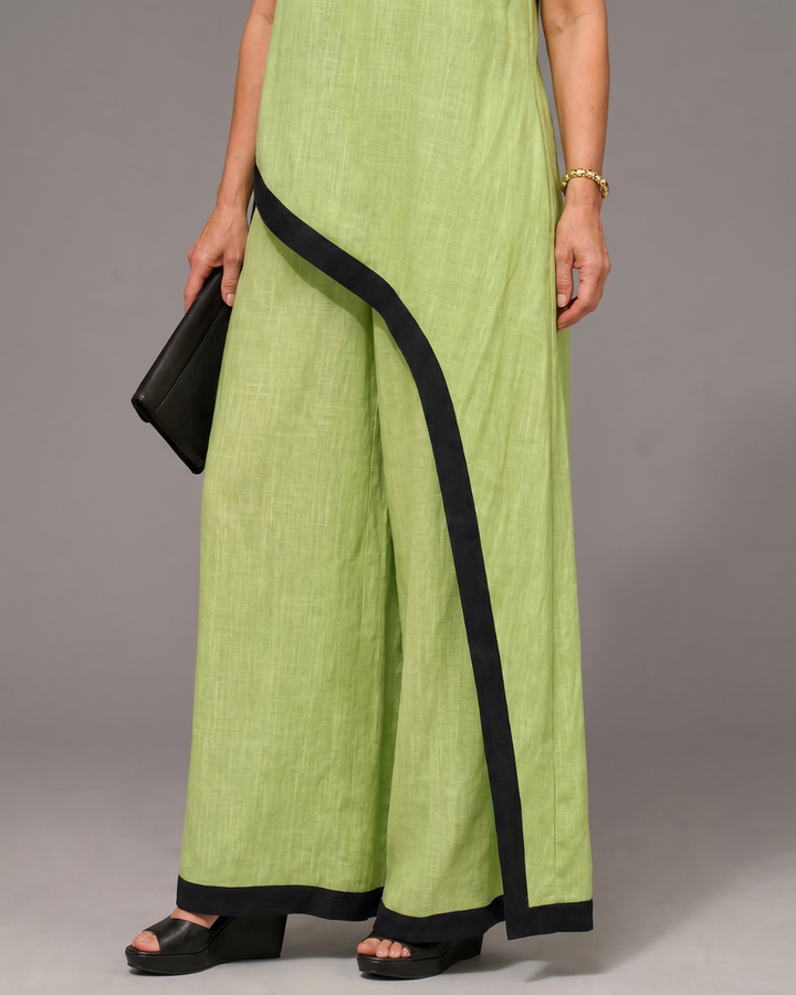 Valthera | Sleeveless Contrast-Trim Layered Top and Wide-Leg Trousers Set