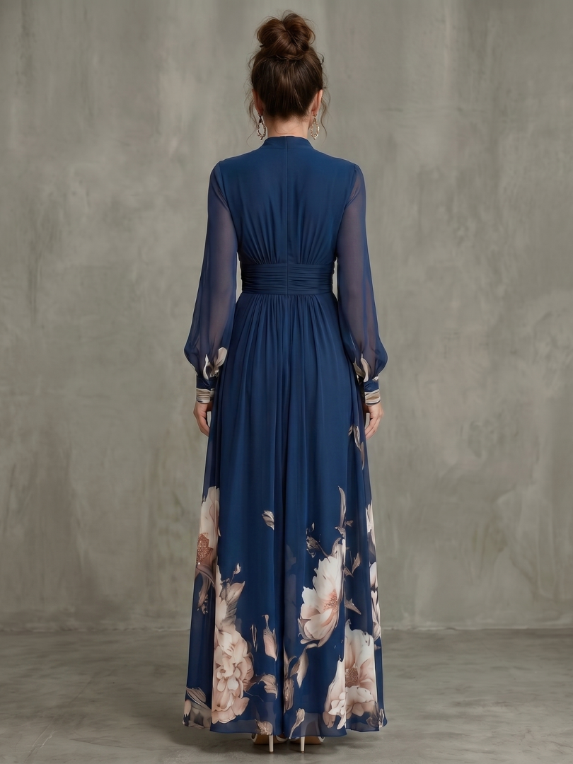 Ziva | Maxi Dress with Sheer Pleated Sleeves