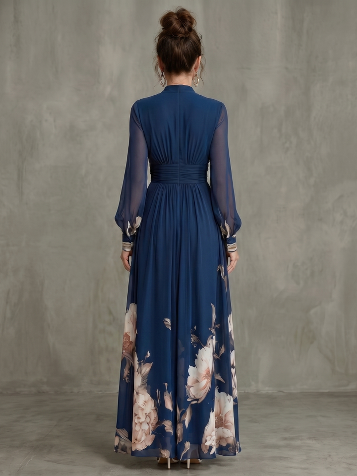 Ziva | Maxi Dress with Sheer Pleated Sleeves