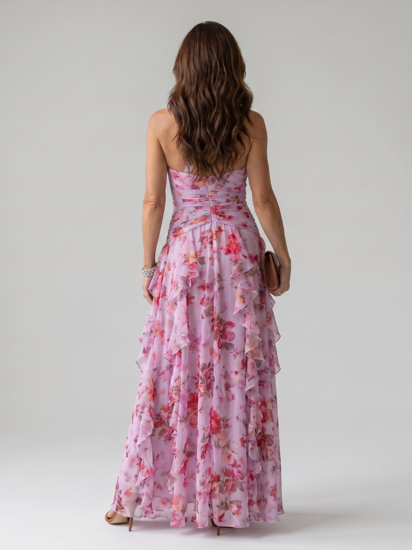 Nori | Floral Maxi Dress with Gathered Bodice and Halter Neck