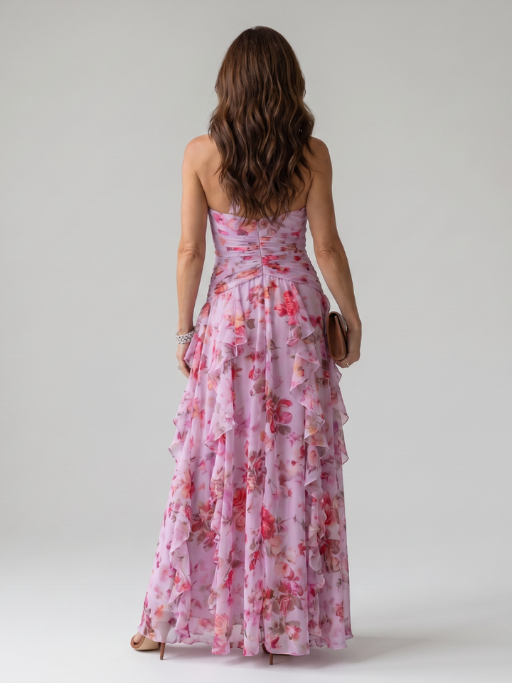 Nori | Floral Maxi Dress with Gathered Bodice and Halter Neck