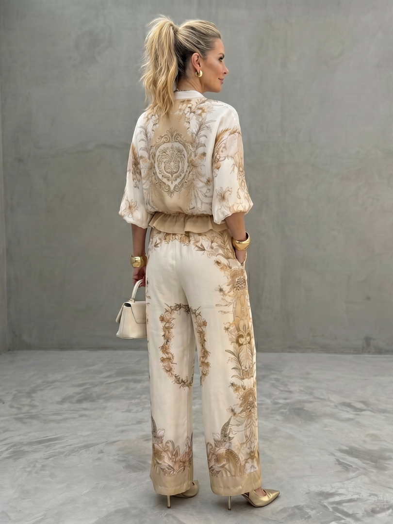 Indie | Printed Zip Front Blouson Top Two-Piece Set