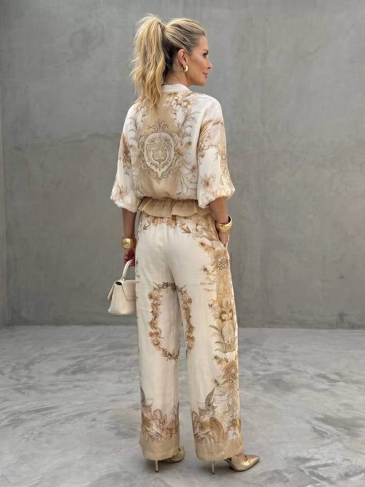 Indie | Printed Zip Front Blouson Top Two-Piece Set