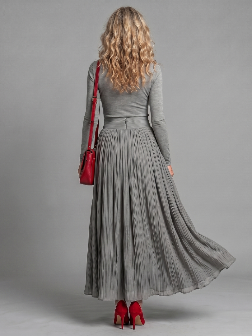 Lana | Long-Sleeve High-Neck Defined Waist Midi Dress