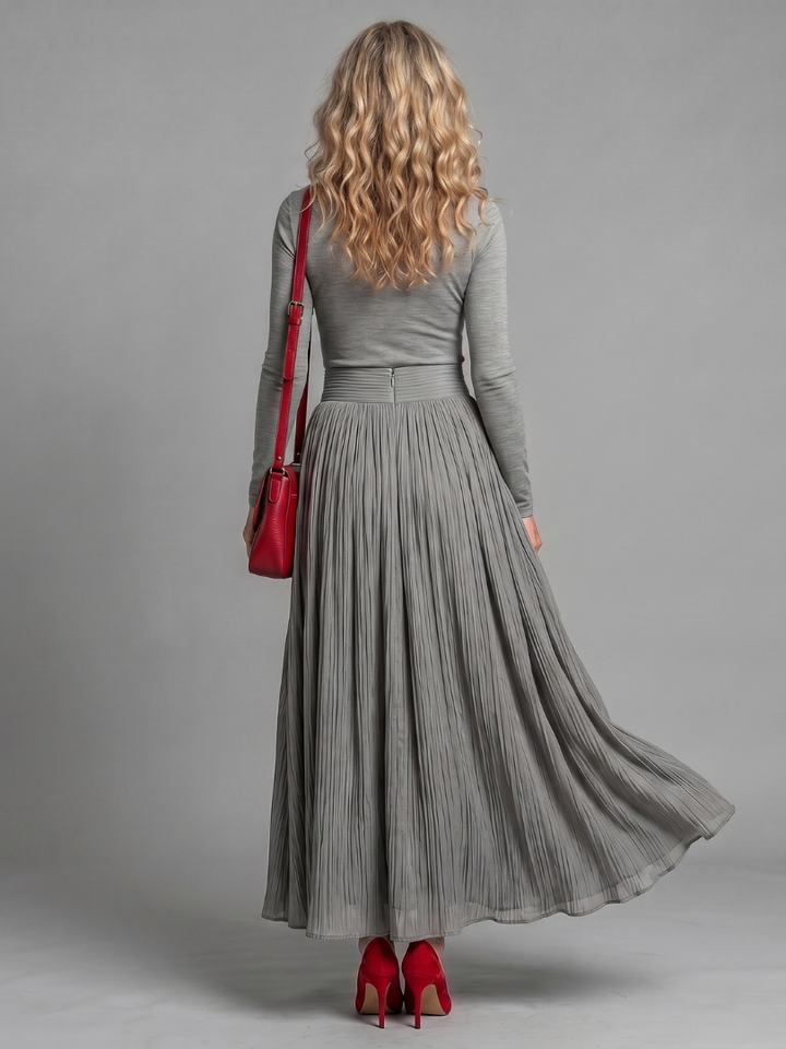 Lana | Long-Sleeve High-Neck Defined Waist Midi Dress