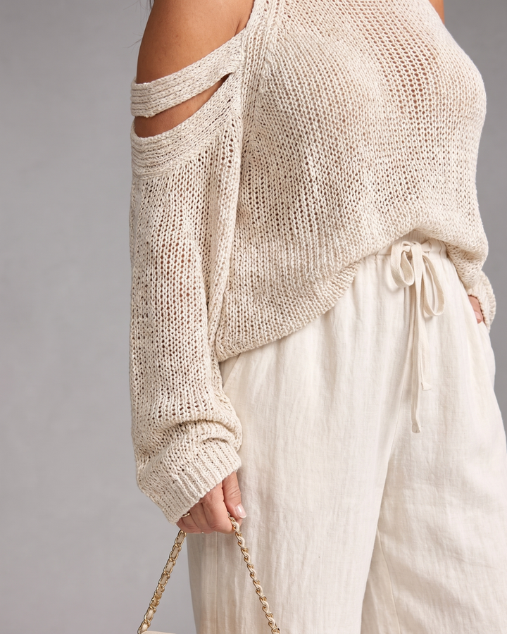 Elamen | Off-Shoulder Sweater and Wide-Leg Trousers