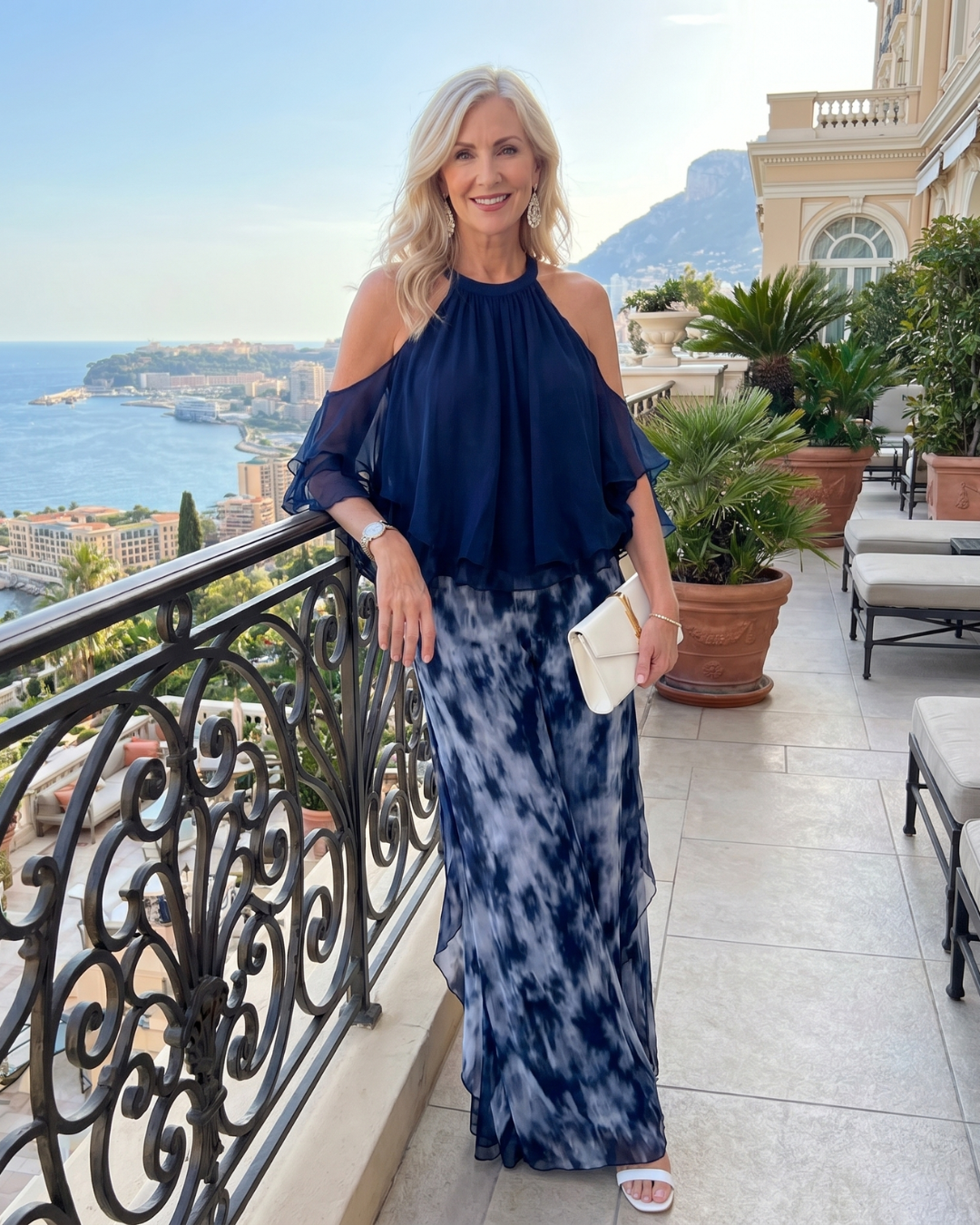 Xylara | Layered Halter Neck Top and Printed Wide Trousers Set
