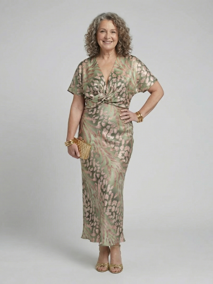Harlow & Stone™ | Abstract Print V-Neck Midi Dress
