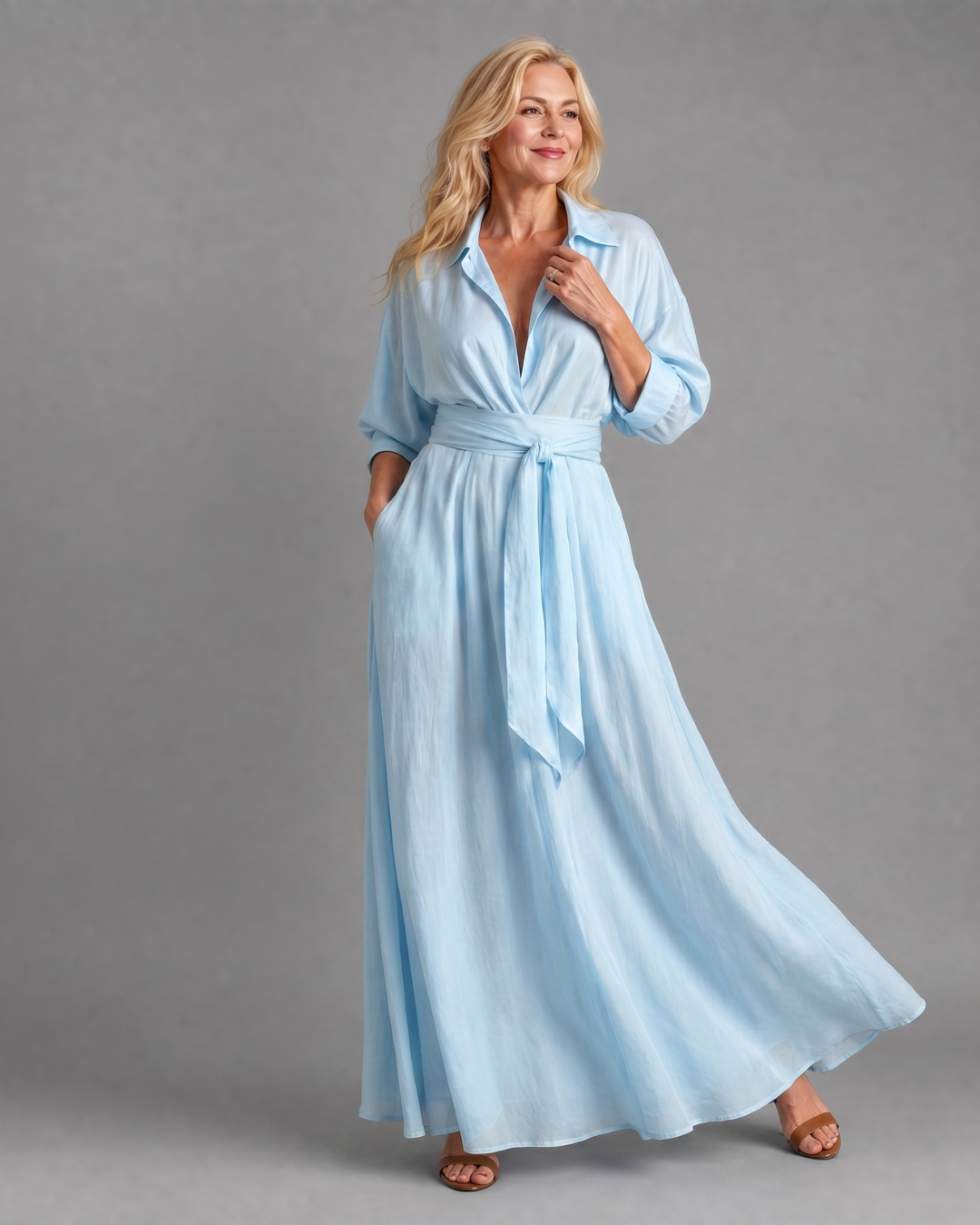 Zelith | Long Midi Dress with Collar and Belt