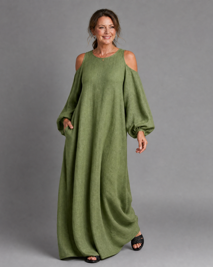 Sylphine | Relaxed Maxi Dress with Off-Shoulder Balloon Sleeves
