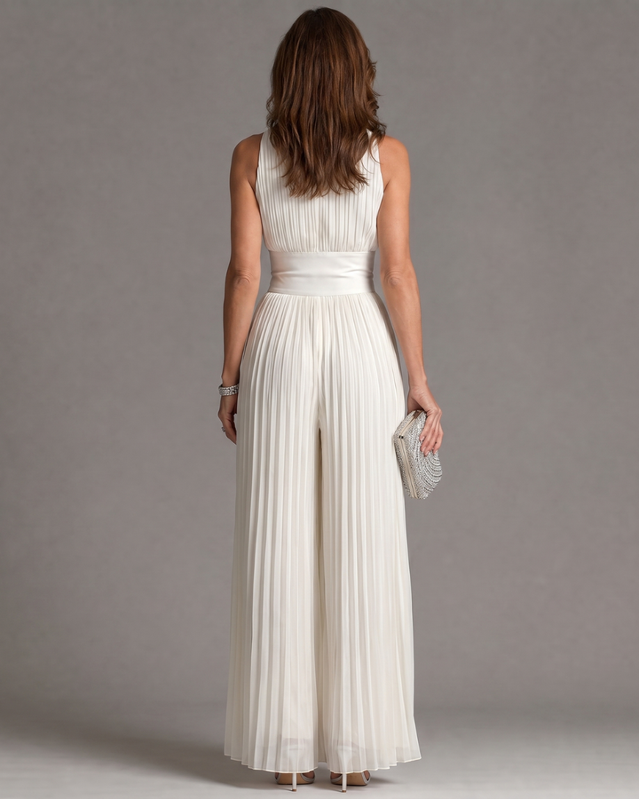 Zakira | Pleated Halter Neck Wide-Leg Jumpsuit