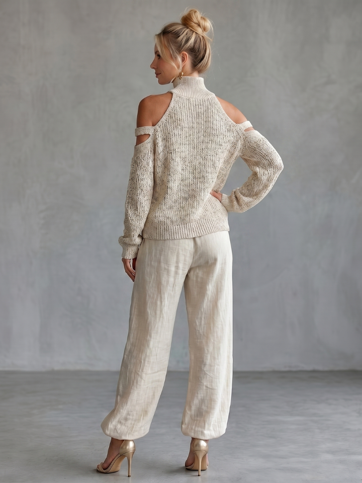 Questo | Off-Shoulder Knit Top and Wide-Leg Trousers Set