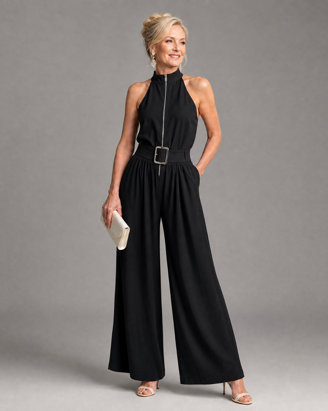 Astrielle | Sleeveless High Neck Belted Wide-Leg Jumpsuit