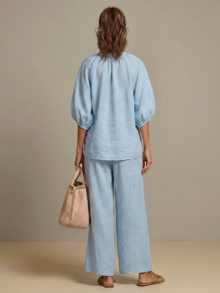 Natalia | Zip Blouson Top and Wide-Leg Trousers