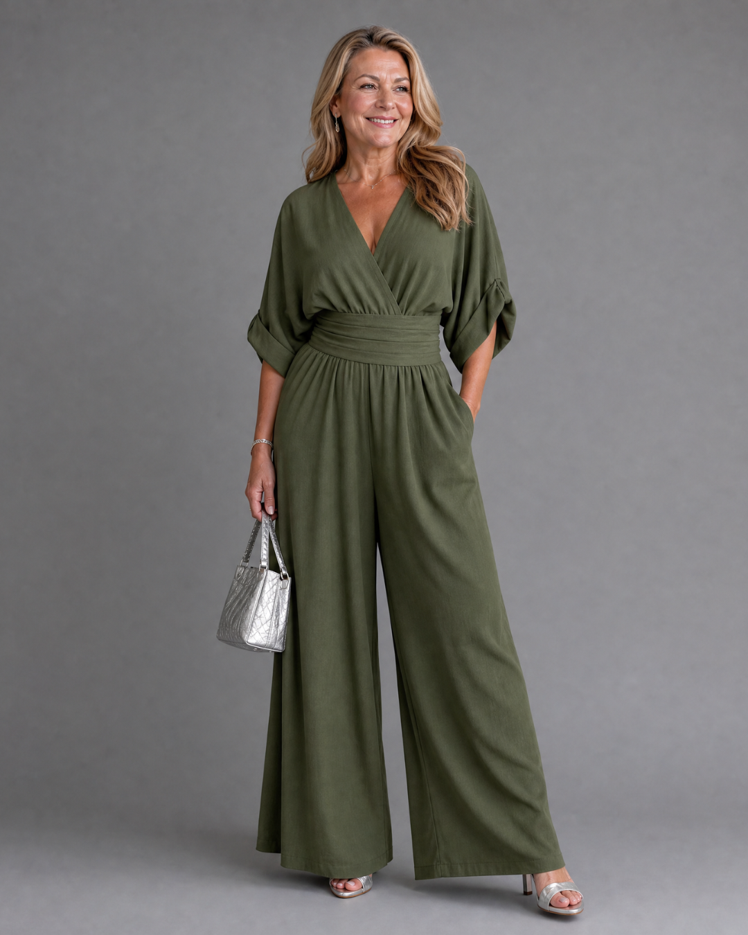 Emene | Relaxed Draped V-Neck Wide-Leg Jumpsuit