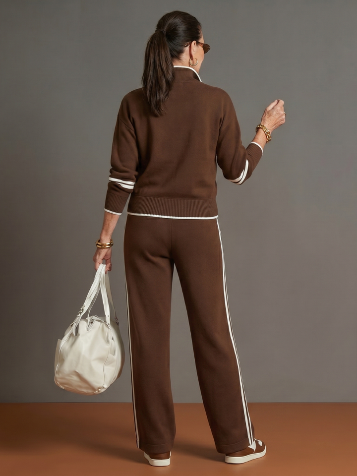 Pioggia | Zip Long Sleeve Trouser Set with Side Stripe