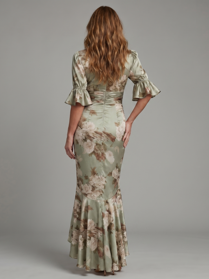 Palma | Short-Sleeve V-Neck Gathered Waist Midi Dress