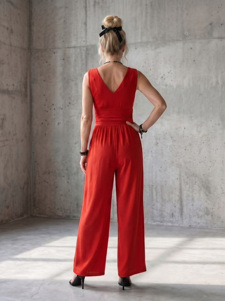 Vincenza | High Waist Deep V-Neck Wide-Leg Jumpsuit
