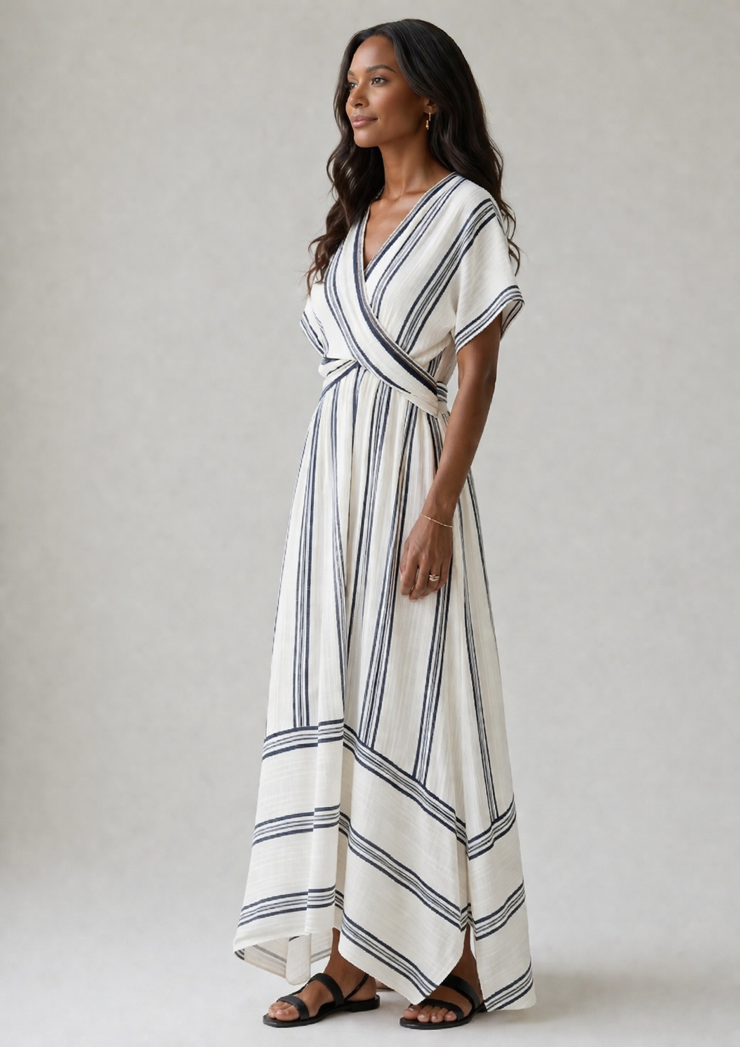 Thalassa | Short-Sleeve V-Neck Wrap Midi Dress