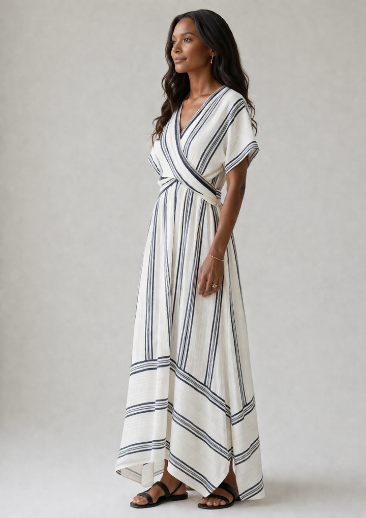 Thalassa | Short Sleeve V-Neck Wrap Midi Dress