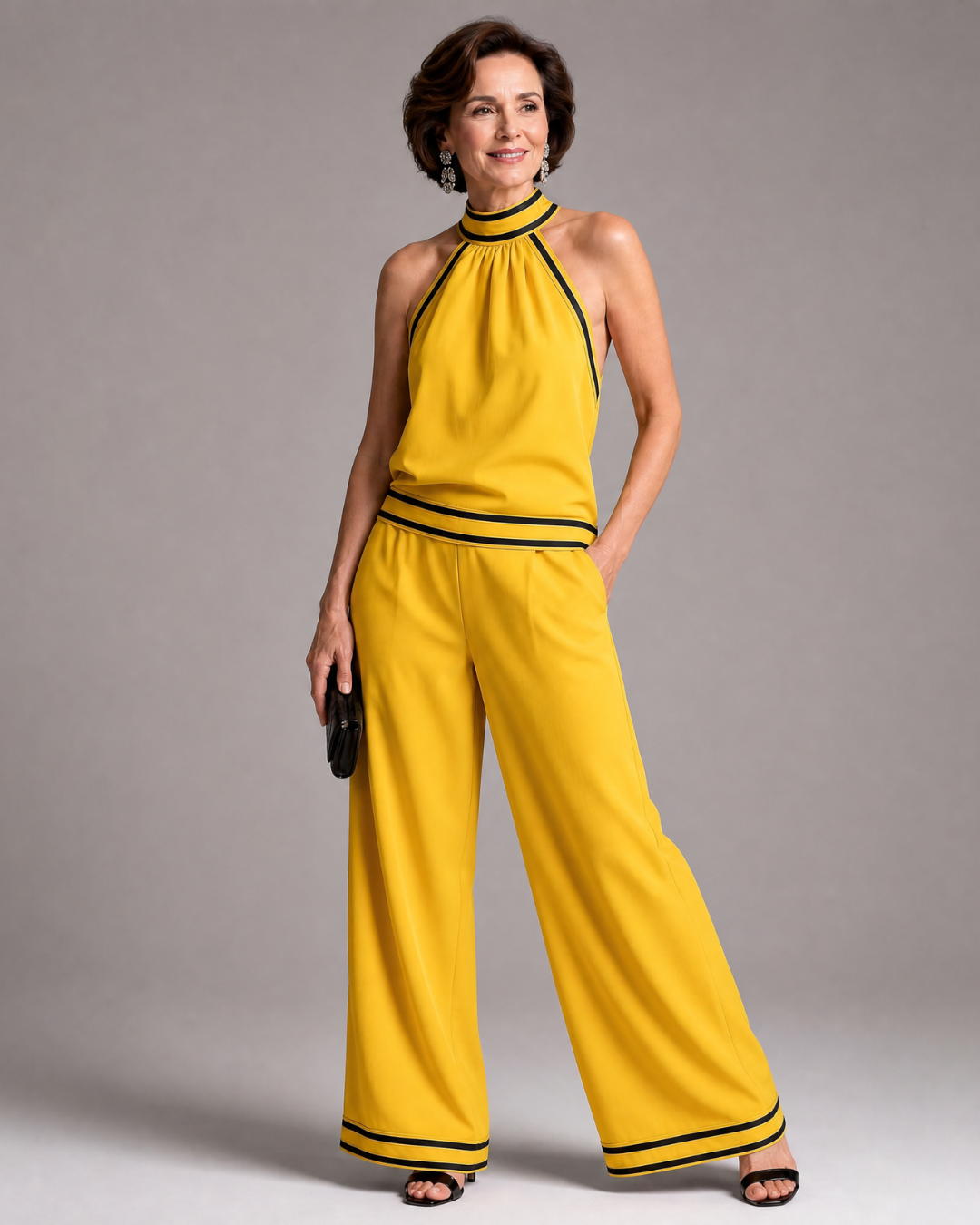 Zephyrine | Halter Neck Wide-Leg Jumpsuit with Contrast Details