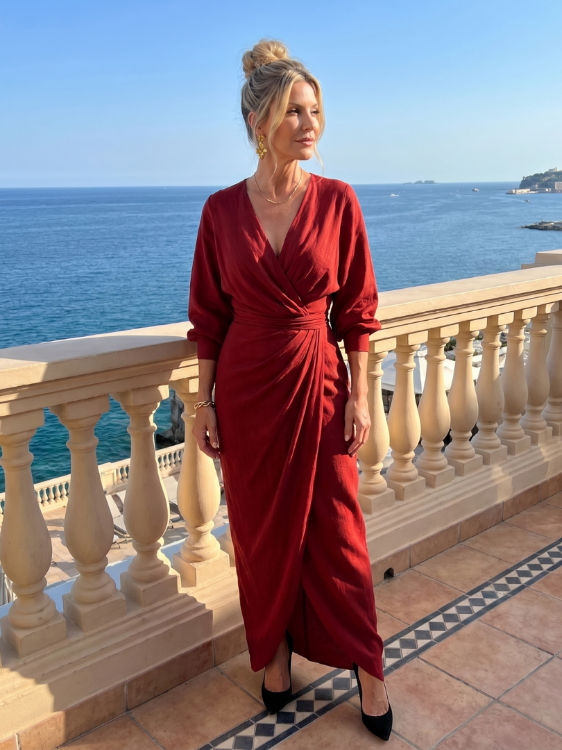 Fable | Long-Sleeve V-Neck Midi Dress