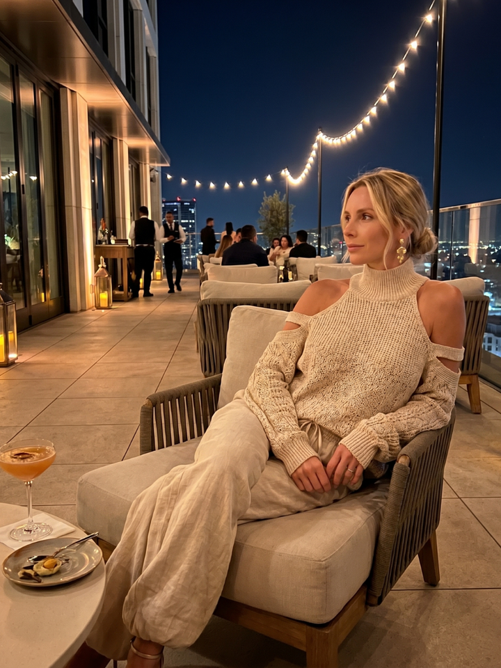 Questo | Off-Shoulder Knit Top and Wide-Leg Trousers Set