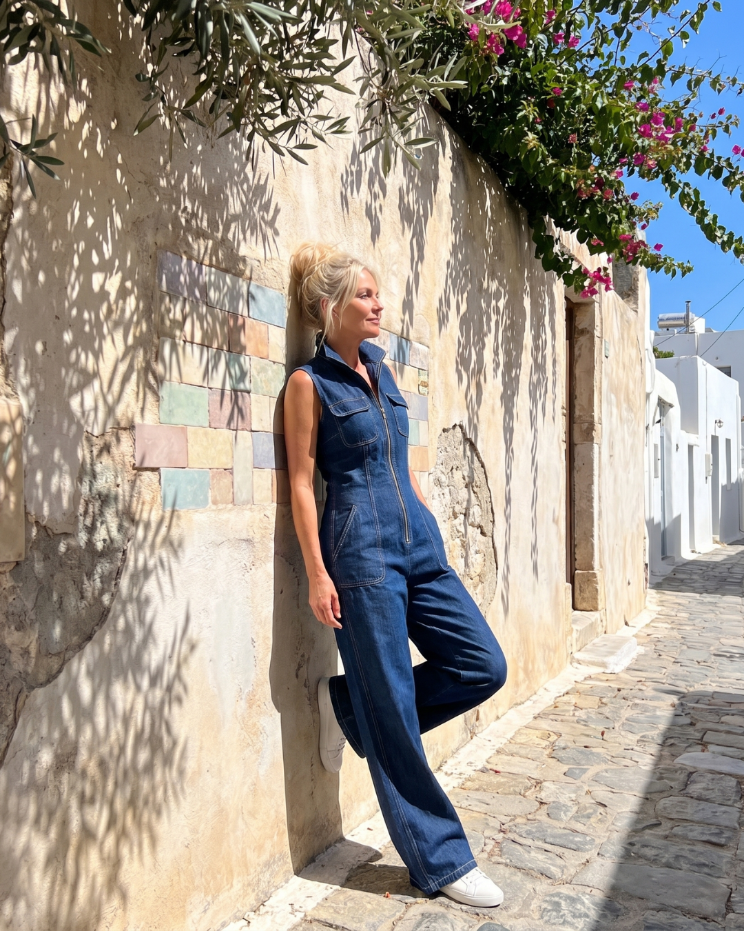 Samantha | Sleeveless Denim Front Zip Jumpsuit