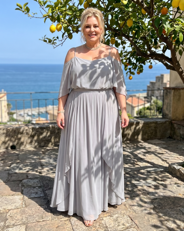 Aurevina | Off-Shoulder Top and Flowy Maxi Skirt Set