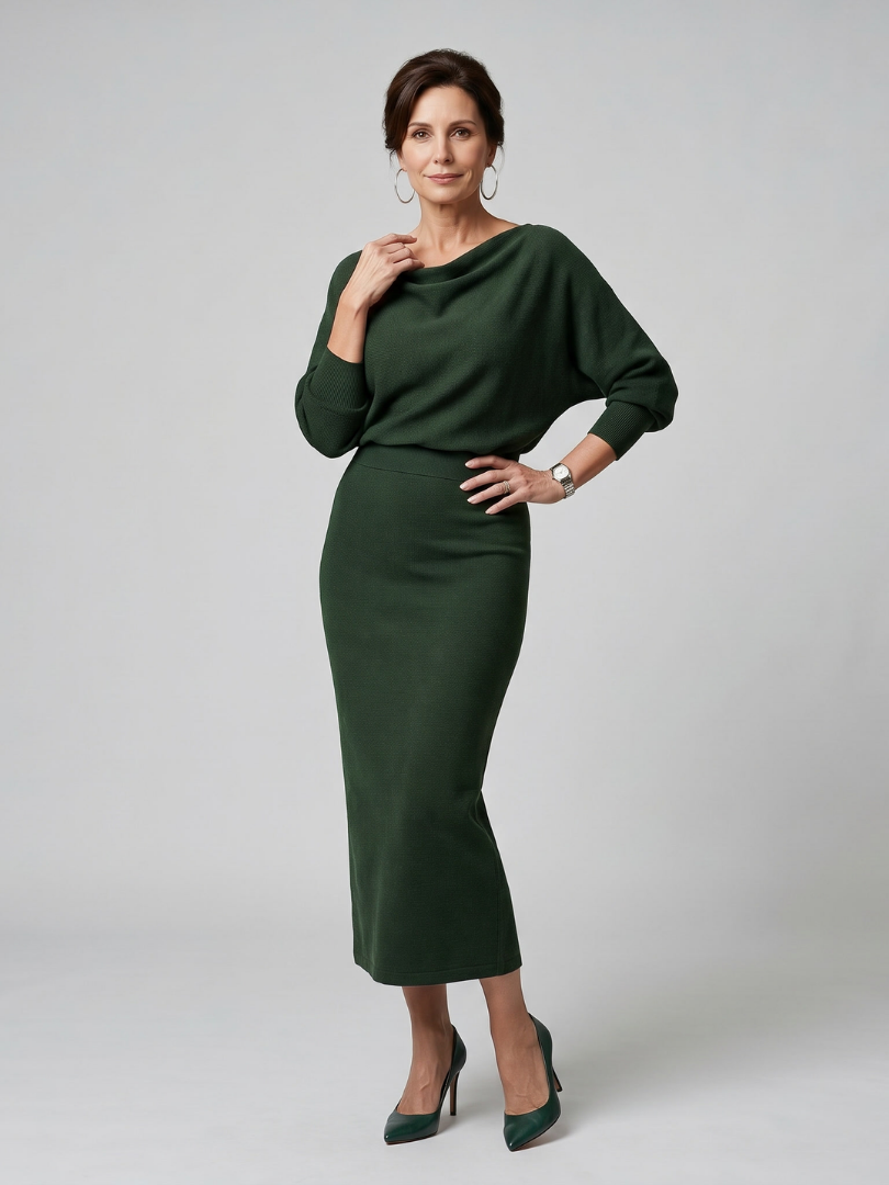 Romy | Fitted Midi Dress with Draped Neckline