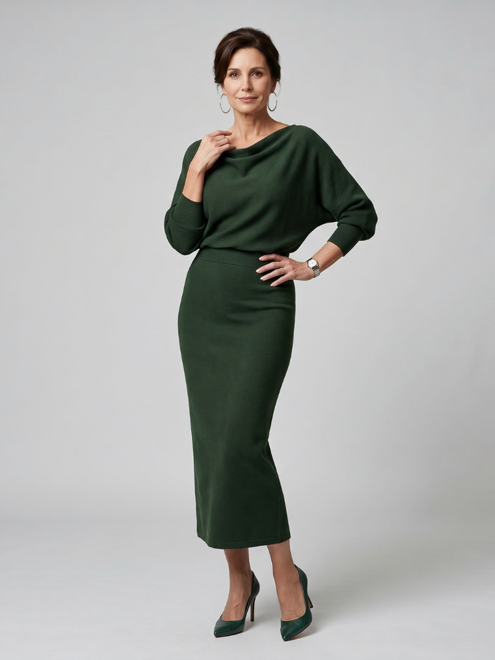 Romy | Fitted Midi Dress with Draped Neckline