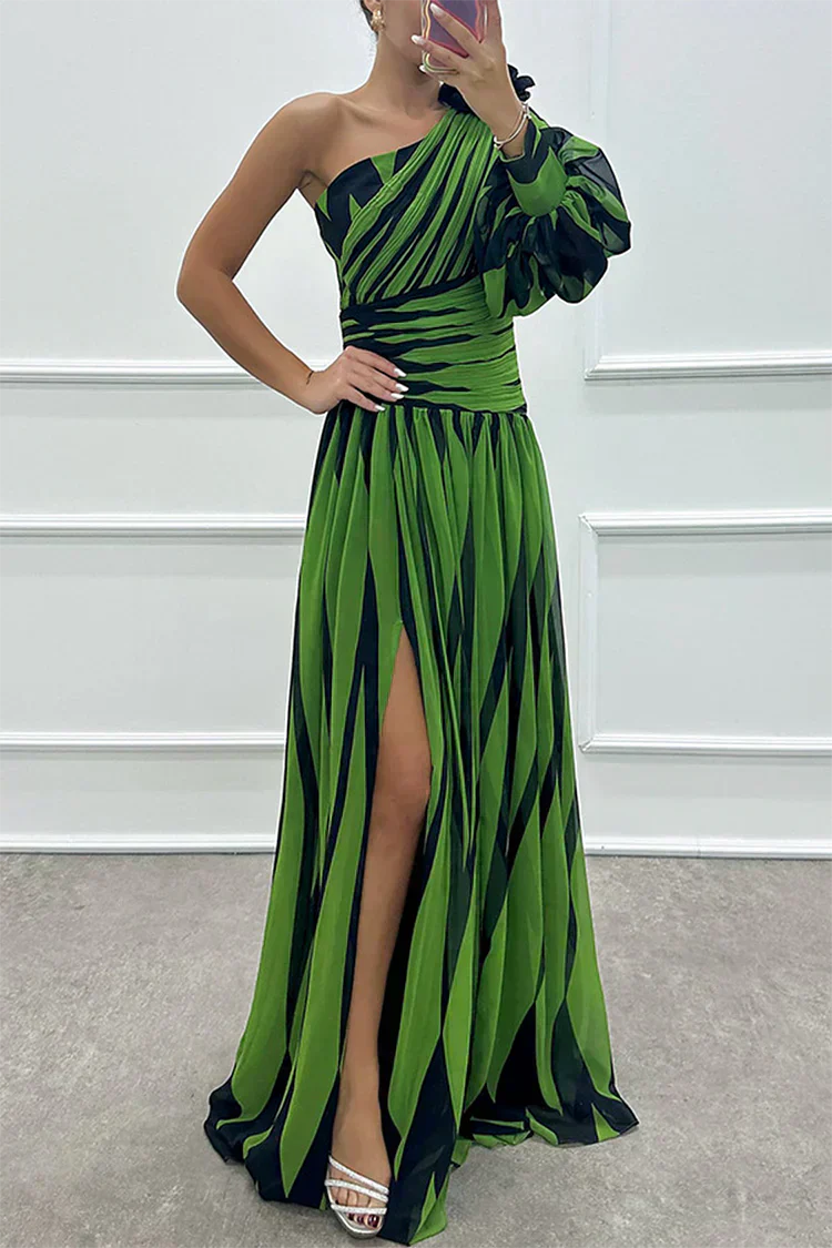 Stella & Grace™ | Elegant One-Shoulder Striped Maxi Dress