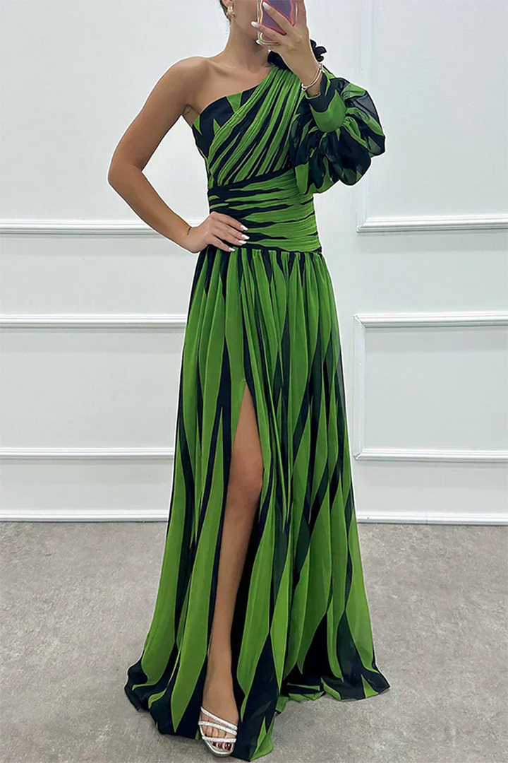 Stella & Grace™ | Elegant One-Shoulder Striped Maxi Dress