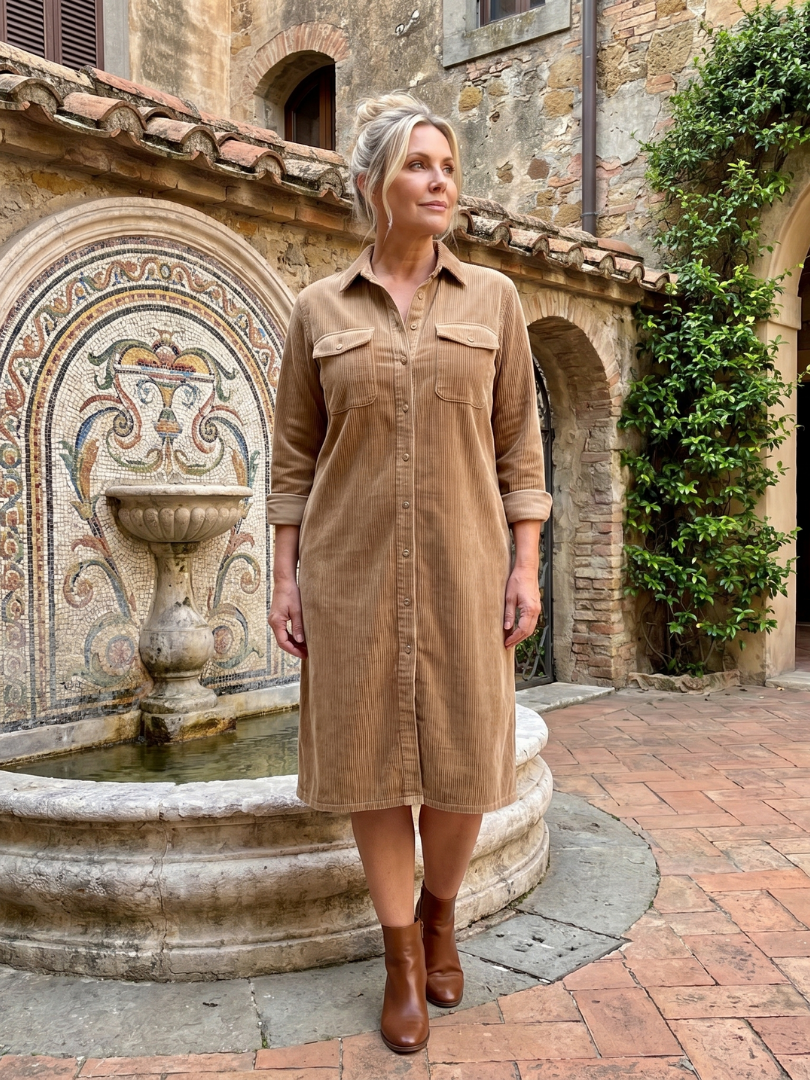 Pema | Long-Sleeve Midi Dress with Patch Pockets