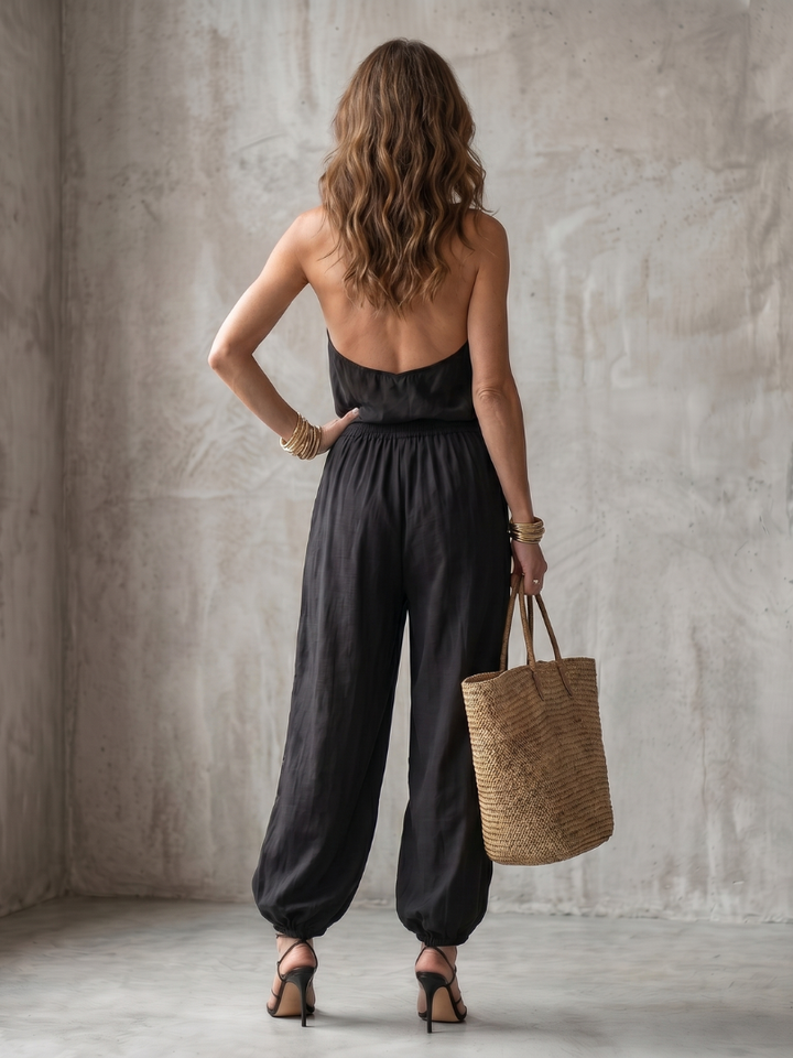 Yvaine | Draped Neck Flowy Top and Wide-Leg Trousers