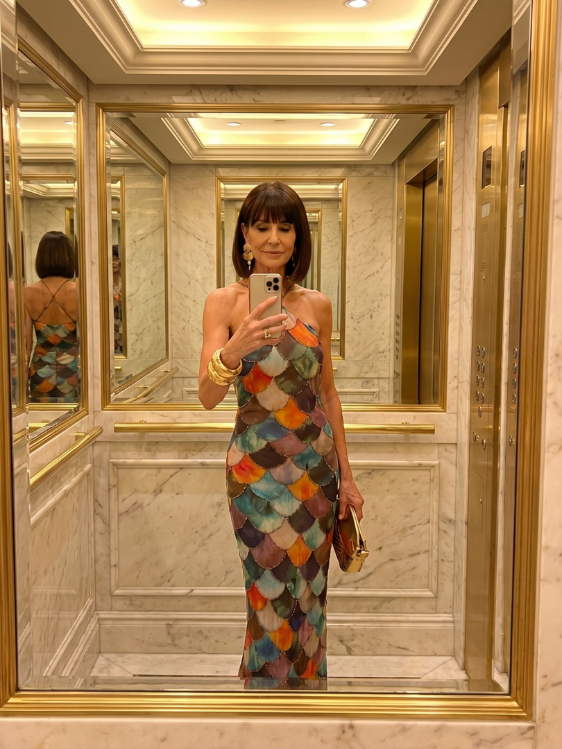 Larkin | Fitted Multicolour Scale Print Maxi Dress