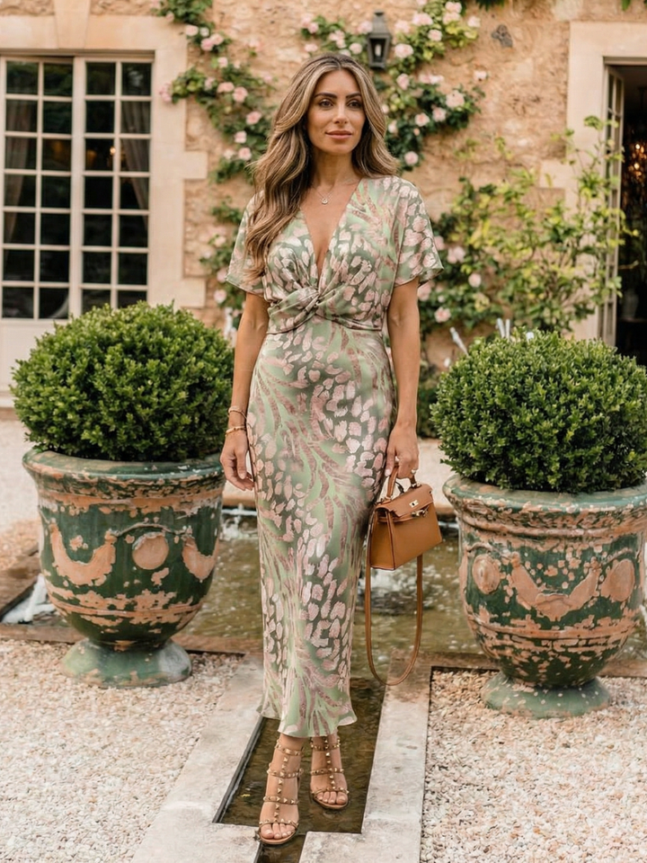 Harlow & Stone™ | Abstract Print V-Neck Midi Dress