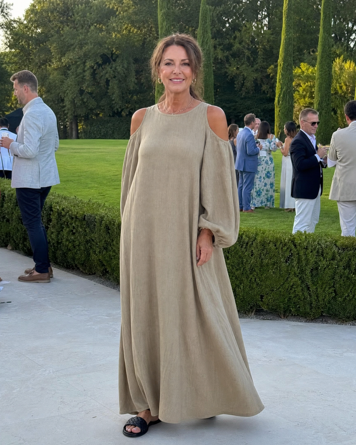 Sylphine | Relaxed Maxi Dress with Off-Shoulder Balloon Sleeves