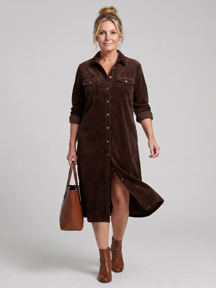 Pema | Long-Sleeve Midi Dress with Patch Pockets