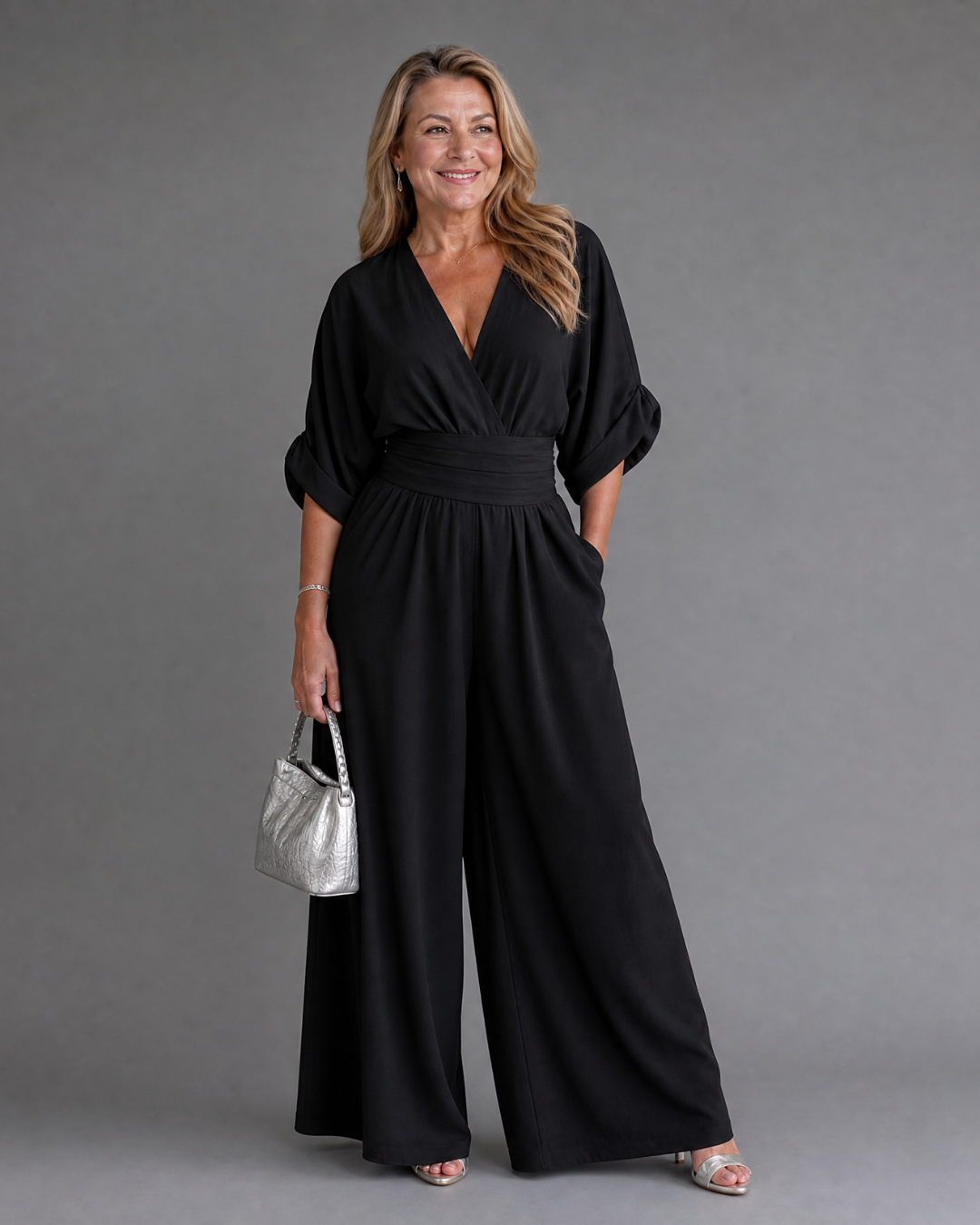 Emene | Relaxed Draped V-Neck Wide-Leg Jumpsuit