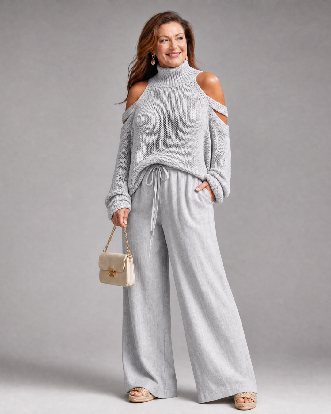 Elamen | Off-Shoulder Sweater and Wide-Leg Trousers