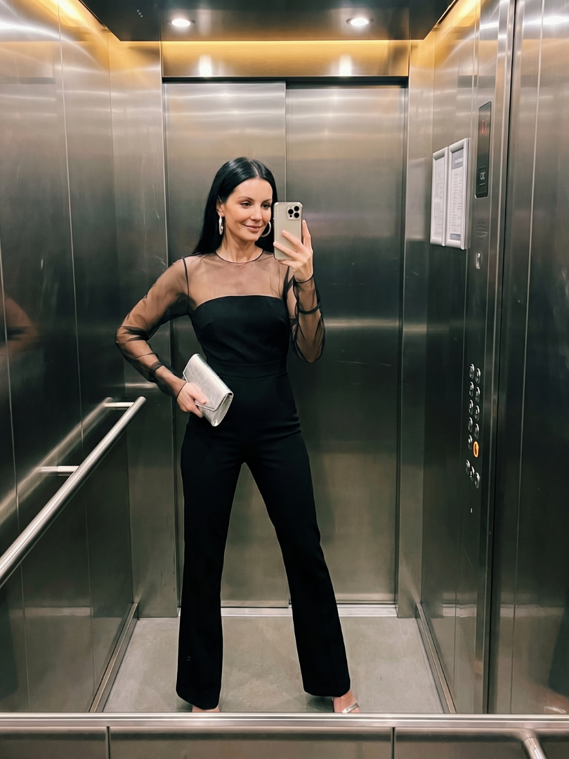 Oksana | Sheer Bodice Flared Leg Jumpsuit
